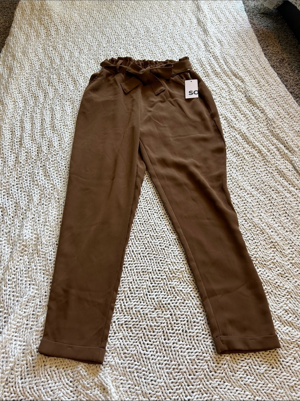 SO Paperbag Waist Trousers in Chestnut Brown
